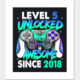 Level 5 Unlocked Awesome Since 2018 5Th Birthday Gaming Kids Posters and Art